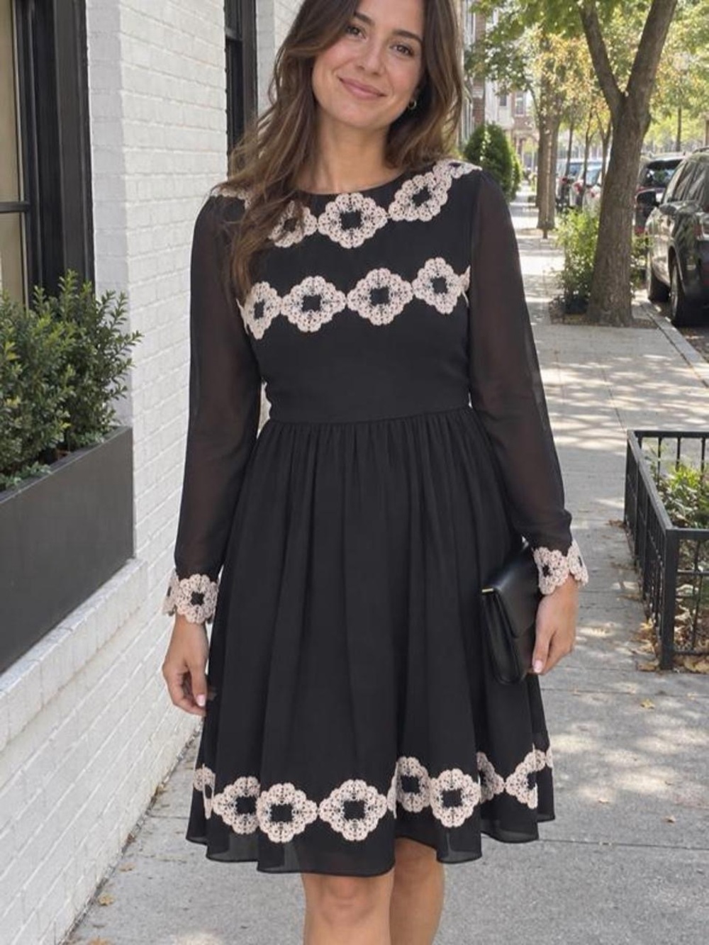 Ted Baker Black Dress with Cream Crochet Accents